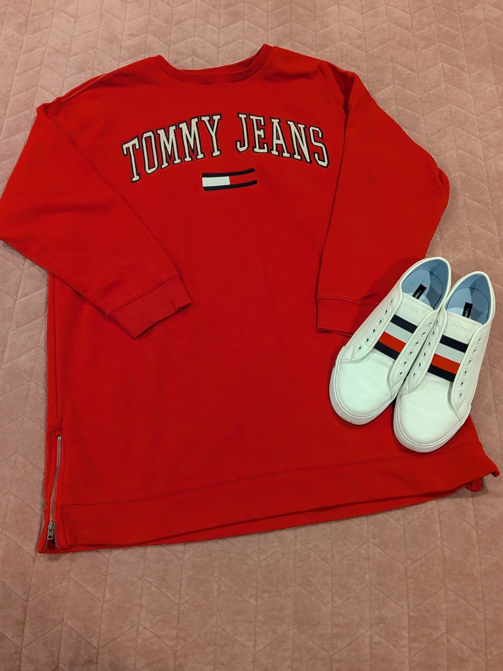 Tommy Hilfiger Red Crewneck Sweater Dress with Matching Shoes, Size L, 9.5